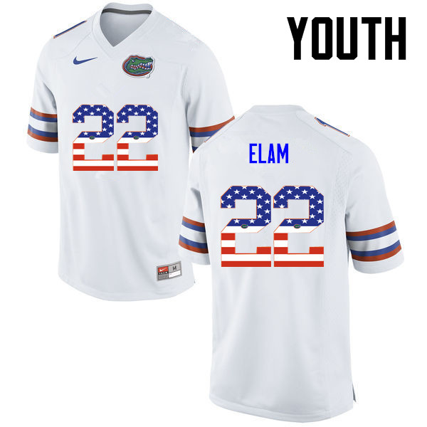 Youth Florida Gators #22 Matt Elam College Football USA Flag Fashion Jerseys-White